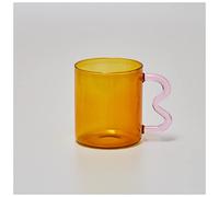 KAYLRE Tazze Caffe Tazze di Vetro Colorate di Vetro Original Design colorato Ondulato Tazza di Vetro a Orecchio a Mano Semplice Tazza di caffè Onda for Acqua Calda Set Tazze Caffe (Size : Amber 03)