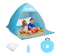 Kayman Tenda da spiaggia pop-up UPF 50+ per protezione UV per 3-4 persone con borsa da viaggio, antivento spiaggia riparo solare con porta a cerniera, adatto per famiglia e cani, parco (blu)