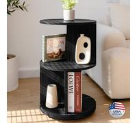 KAYMILY - Tavolino rotondo per soggiorno, ufficio, libreria, camera da letto, comodini moderni di metà secolo, tavoli d'accento contemporanei, facile da montare, in legno MDF, cancelleria, nero