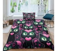 KAYZTGSDA Set copripiumino con gatto nero, 2 pezzi, qualità alberghiera, copripiumino con federe, con chiusura a cerniera, traspirante, elegante, per letto singolo (135 x 200 cm)