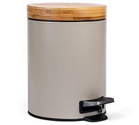 Kazai.® Cestino da Bagno di Design 5 Litri - Bambù Superiore | Chiusura Silenziosa | Anti-Impronte | Taupe (Chiaro)
