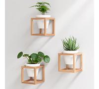 Kazai. Fioriere da Parete -Lille- | Fioriere Sospese con Cornici in Legno Massello | Set Porta Piante in Ceramica e Legno per Pareti, Tavoli e altro | Marrone Naturale