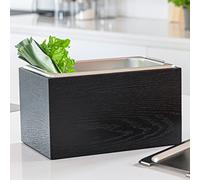 KAZAI. Pattumiera per Rifiuti Organici di Design -Holma- | 4.5L, Lavabile in Lavastoviglie e realizzato con Impiallacciatura in Vero Legno | Compostiera da Cucina per Rifiuti organici | Quercia, nero