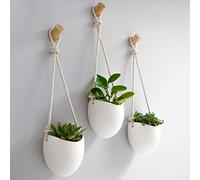 Kazai.® | Vasi da Parete in Porcellana | Set 3 Pezzi | Compresi Ganci di Legno | Bianco opaco