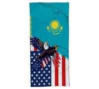 Kazakistan America Repubblica Dominicana Bandiera Aquila Calva Assorbente Dorso in cotone, Asciugamano da bagno morbido 31,5"x63" Avvolge il tuo corpo