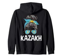 Kazako Ragazza Disordinato Capelli Chignon Orgoglioso Kazakistan Donne Ragazze Felpa con Cappuccio