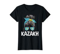 Kazako Ragazza Disordinato Capelli Chignon Orgoglioso Kazakistan Donne Ragazze Maglietta