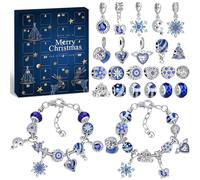 KAZATE Calendario dell'Avvento 2025 Donna Gioielli Bracciale,Calendario Avvento Ragazza Sorprese Regali,Bambina Natalizi Ciondoli Kit 2 Catene 22 Charms Accessori fai da te Perline Blue