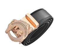 KazeRyu Cintura A Cricchetto Nera Fatta A Mano - Fibbia Con Incisione Di Un Animale E Strass, Accessorio Regolabile For Abbigliamento Casual(Crocodile(1),115cm/waist:38"~40")