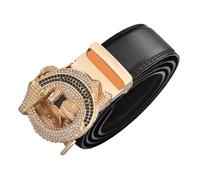 KazeRyu Cintura A Cricchetto Nera Fatta A Mano - Fibbia Con Incisione Di Un Animale E Strass, Accessorio Regolabile For Abbigliamento Casual(Crocodile(2),130cm/waist:44"~46")