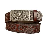 KazeRyu Cintura In Pelle Con Cricchetto Slide - Design Intagliato Animali Alla Moda, Fibbia Automatica Regolabile, Stile Casual In Goffrata(Dragon-a,125cm/waist:42"~44")