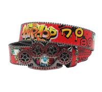 KazeRyu Cintura Western Con Motivo Graffiti For Donna E Uomo - Fibbia Borchiata Strass Cavi Brillantini, Cinturino Punk For La Vita(Red,105cm/41)