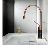 kazeRyu Miscelatore For Lavabo Da Bagno In Oro Rosa - Caldo E Freddo, Ottone Marmo, Appoggio(A Rose Gold Middle)