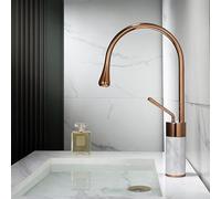 kazeRyu Miscelatore For Lavabo Da Bagno In Oro Rosa - Caldo E Freddo, Ottone Marmo, Appoggio(B Rose Gold Middle)