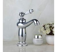 kazeRyu Rubinetto For Lavabo Da Bagno - Finitura Ottone Anticato E Cromo, Maniglia Singola, Montaggio Su Piano, 11 Scelte(Chrome Short)