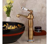 kazeRyu Rubinetto For Lavabo Da Bagno - Finitura Ottone Anticato E Cromo, Maniglia Singola, Montaggio Su Piano, 11 Scelte(Antique Brass Long)