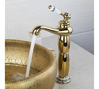 kazeRyu Rubinetto For Lavabo Da Bagno - Finitura Ottone Anticato E Cromo, Maniglia Singola, Montaggio Su Piano, 11 Scelte(Golden Long)