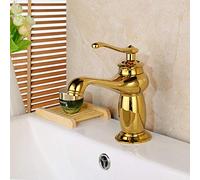 kazeRyu Rubinetto For Lavabo Da Bagno - Finitura Ottone Anticato E Cromo, Maniglia Singola, Montaggio Su Piano, 11 Scelte(Golden Short 01)