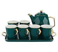 KazeRyu Set Da Tè In Ceramica Da 8 Pezzi Con Teiera, 6 Tazze E Vassoio - Servizio Da Tè E Caffè In Porcellana For L'ora Del Tè