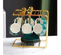 KazeRyu Set Da Tè In Ceramica Nordica - Teiera, 6 Tazze E Piattini Con Supporto E Cucchiai Dorati, Stile Bar