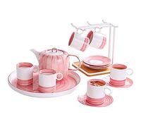 KazeRyu Set Da Tè Pomeridiano In Ceramica Da 6 Pezzi | Teiera, Tazze Da Caffè E Piattini Con Supporto E Vassoio