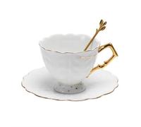 KazeRyu Set Di Tazze Da Caffè E Vassoio Da Tè In Ceramica Bianca - Tazza Da 250 Ml Con Piatto For Caffè, Latte E Tè
