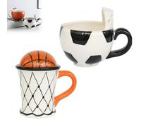 KazeRyu Tazze In Ceramica 3D Con Mini Canestro E Raffiguranti Basket E Calcio - Tazza Da Caffè Originale, Regalo Divertente For Ragazzi(02+03)