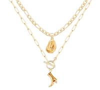 KAZGVN Collana da cowboy, 2 pezzi, in stile occidentale, in oro grosso, accessori da cowgirl per donne e uomini, collane con ciondolo a doppio strato, per festival di musica country e matrimoni