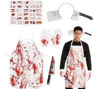 KAZGVN Costume da macellaio per Halloween, da uomo, set da 34 pezzi con fascia, accessorio portatile, grembiule, guanti e 30 tatuaggi, costume spaventoso per adulti per feste e cosplay