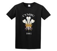 KAZHILAN Cymru Welsh Retro Rugby Crest - Red Three Feathers Rugby Unisex 100% Cotton Short-Sleeve T-Shirts Black L