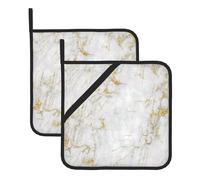 KazUp Marmo bianco oro, Set di 2 presine, presina resistente al calore da cucina antiscivolo per cottura al forno, pad caldo 20,5x20,5 cm