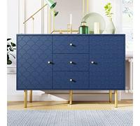 KAZZIO Cassettiera con 2 ante e 3 cassetti, ripiano regolabile, per soggiorno, camera da letto, blu navy, H82/B120/T40 cm