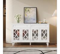 KAZZIO Credenza con quattro ante a specchio, cassettiera con cassetti, ripiani regolabili e maniglie in cristallo