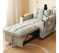 KAZZIO Divano letti 3 in 1 - allungabile, con portabevande e supporto cellulare, sedia sdraio e poltrona, 83 x 167 x 76 cm (grigio)