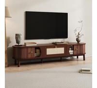 KAZZIO Mobile TV - Mobile TV con ante in legno naturale e cassetti in rattan, soluzioni naturali per un ambiente rustico