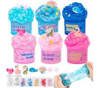 Kazzley Slime Kit 6 Scatole con 3 Texture - Fluffy Slime, Butter Slime e Slime Trasparente, Kit Slime per Bambini con Unicorn Axolotl Ornamentale, Festa Regalo di Compleanno per Ragazze Ragazzi