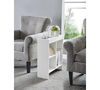 KB Designs - Tavolino sottile in legno bianco con portabicchieri e porta riviste integrato