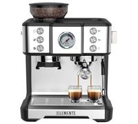 KB-ELEMENTS - Macchina per caffè espresso con macinino integrato, 20 bar, macinino professionale, serbatoio dell'acqua da 2,6 l, testa di estrazione da 58 mm, argento