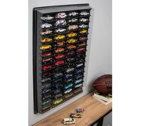 KB Tools, Vetrina di esposizione per macchinine Hot Wheels con coperchio trasparente, ripiani per giocattoli con 60 scomparti, scatola portaoggetti in plastica resistente, design moderno e colorato (nero)