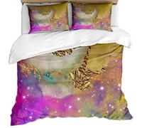 KBDQGX 3 Pezzi Set Di Biancheria Da Letto Copripiumino Matrimoniali Completo 260X240Cm Stampa Di Nebulosa Dei Sogni In Oro Giallo Viola E Moda Di Lusso 3D Copripiumini Matrimoniali In Microfibre Co