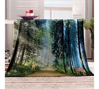 KBDQGX Coperta Letto Matrimoniale Coperta Di Flanella In Microfibra 130X150Cm Cerbiatto Nel Bosco Verde Stampata Motivo Coperte Divano Inverno Pelose Per Bambini/Adulti Decorazione Per La Casa