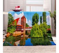 KBDQGX Coperta Letto Matrimoniale Coperta Di Flanella In Microfibra 150X200Cm Villa Con Vista Sul Fiume Stampata Motivo Coperte Divano Inverno Pelose Per Bambini/Adulti Decorazione Per La Casa