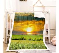KBDQGX Coperta Letto Matrimoniale Coperta Di Flanella In Microfibra 180X220Cm Campagna Verde Al Tramonto Stampata Motivo Coperte Divano Inverno Pelose Per Bambini/Adulti Decorazione Per La Casa