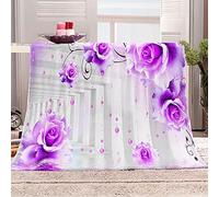 KBDQGX Coperta Letto Matrimoniale Coperta Di Flanella In Microfibra 70X100Cm Fiori Di Rosa Viola Stampata Motivo Coperte Divano Inverno Pelose Per Bambini/Adulti Decorazione Per La Casa