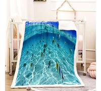 KBDQGX Coperta Morbida Pelosa Di Flanella 3D Pesce Azzurro Dell'Oceano Stampata Motivo Coperta Pile Matrimoniale In Microfibra 150X150Cm Coperte Lana Inverno Super Morbida Calda Per Divano E Letto