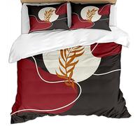 KBDQGX Set Copripiumino Matrimoniale Per Ragazza/Ragazzo 240X220Cm 3 Pezzi Set Stampati In Semplice Arte In Stile Ombra Di Foglie Rosse E Nere 3D Set Di Biancheria Da Letto In Microfibra Con Cernie