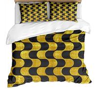 KBDQGX Set Copripiumino Una Piazza E Mezza Ragazza 3 Pezzi 200X200Cm Set Biancheria Da Letto Motivo Motivo Geometrico Nero E Giallo, Arte Di Moda Di Lusso, Lamina D'Oro 3D Copripiumini Matrimoniali