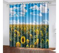 KBDQGX Tende Per Finestre Oscuranti Tende Oscuranti Per Interni Con Occhielli 2 Pezzi Paesaggio Di Un Campo Di Girasoli Nel Cielo Azzurro Tenda Oscurante Camera Da Letto Soggiorno 264X214Cm Tenda P