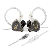 KBEAR Phoenix IEM, cuffie USB C con cavo, doppio foglio di alluminio, doppio magnete DD da 10 mm, cuffie DJ a diaframma PET, monitor in-ear per gioco con microfono (nero, tipo C)