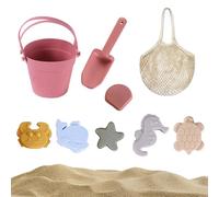 KBIBCK 9 Pezzi Giocattoli da Spiaggia in Silicone, Set da 9 Pezzi con Secchiello, Pala, Stampi per Sabbia e Borsa a Rete, Giocattoli da Spiaggia per Bambini Unisex